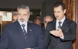رئيس المكتب السياسي لحركة حماس إسماعيل هنية في لقاء سابق مع الرئيس السوري بشار الأسد
