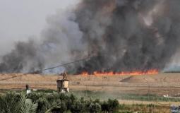 حريق في الأحراش الحدودية قرب موقع ناحل عوز شرق غزة 