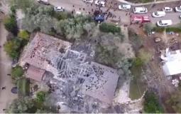 مشاهد جوية للمنزل الذي سقط عليه الصاروخ في تل أبيب