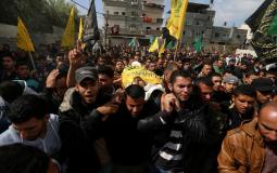 خلال تشييع شهيد ارتقى يوم الجمعة الماضية خلال مسيرة العودة الكبرى