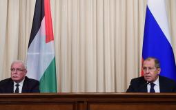 سيرغي لافروف مع رياض المالكي في مؤتمر صحفي مشترك بموسكو 