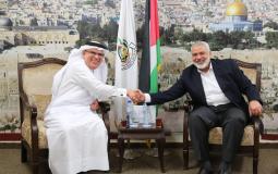 جانب من لقاء هنية والعمادي في غزة اليوم