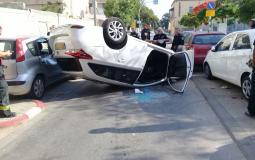 إصابة في انقلاب سيارة على شارع غزة في مدينة يافا 