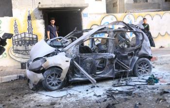 قصف سيارة في شارع الصفطاوي شمال مدينة غزة