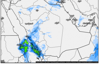 خريطة الأمطار المتساقطة اليوم في المملكة السعودية