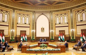 جانب من القمة الثلاثية في القاهرة بمشاركة الرئيس عباس