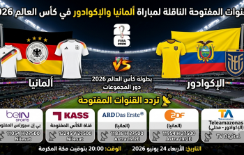 القنوات المفتوحة الناقلة لمباراة ألمانيا والإكوادور في كأس العالم 2026