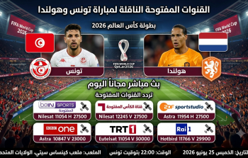 القنوات المفتوحة الناقلة لمباراة تونس وهولندا في كأس العالم 2026