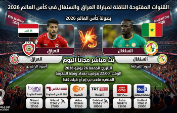 القنوات المفتوحة الناقلة لمباراة العراق والسنغال في كأس العالم 2026