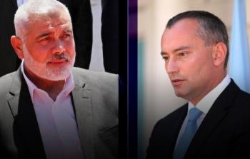 نيكولاي ملادينوف  منسق الأمم المتحدة الخاص لعملية السلام في الشرق الأوسط، وإسماعيل هنية رئيس حركة حماس 
