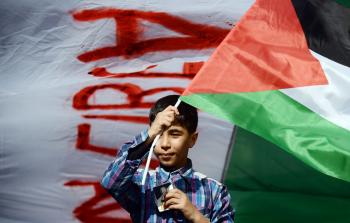 طفل يرفع علم فلسطين -ارشيف-
