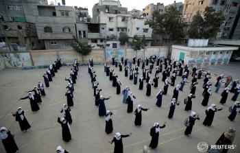 الطابور الصباحي في مدارس غزة