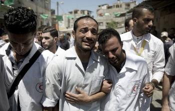 خلال تشييع جثمان المسعف عبدالله القططي جنوب قطاع غزة
