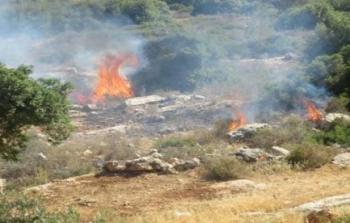 مستوطنون يضرمون النار في أراضي المزارعين شمال نابلس