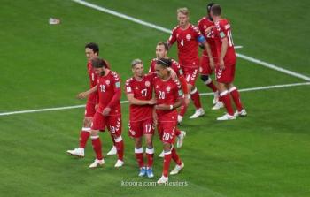 احتفال لاعبي المنتخب الدانماركي بهدف الفوز أمام البيرو في كأس العالم 2018