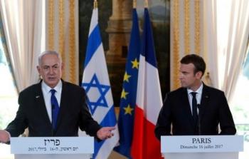 مؤتمر صحفي عقده الرئيس الفرنسي إيمانويل ماكرون ورئيس الحكومة الإسرائيلية بنيامين نتنياهو