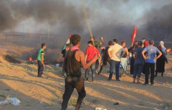 جانب من موجهات جمعة كسر الحصار شرق غزة خلال مسيرات العودة اليوم