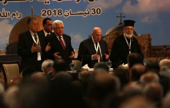 الرئيس محمود عباس خلال إلقاء كلمته في الدورة ال 23 للمجلس الوطني