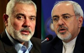 محمد جواد ظريف وزير خارجية إيران وإسماعيل هنية رئيس المكتب السياسي لحركة حماس