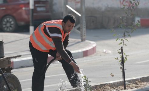بلدية غزة تشرع بتشجير شارع ابو يوسف النجار بحي النصر (10).JPG