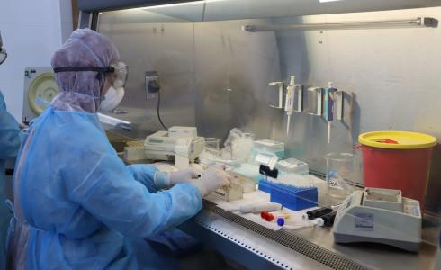 طبيب يعاين عينات فيروس كورونا في غزة