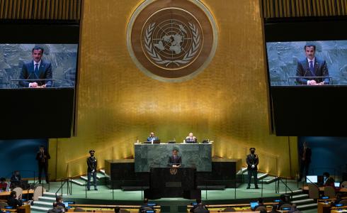 أمير قطر الشيخ تميم بن حمد آل ثاني، في كلمته خلال الدورة الـ76 للجمعية العامة للأمم المتحدة