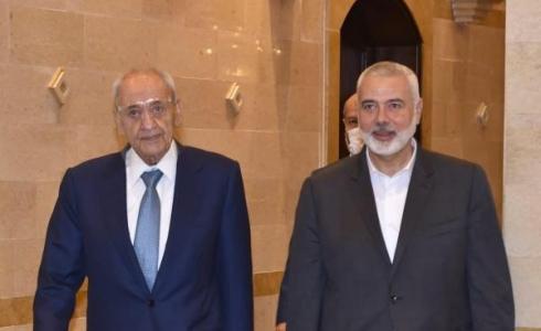 رئيس المكتب السياسي للحركة إسماعيل هنية برفقة نبيه بري (أرشيف)