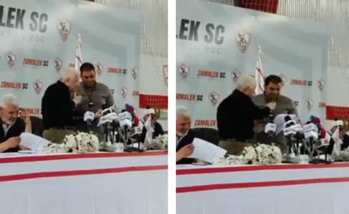 لحظة انفعال مرتضى منصور على أحد الصحفيين