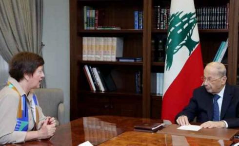 الرئيس اللبناني ميشال عون مع المنسقة الخاصة للامم المتحدة جوانا فرونيسكا