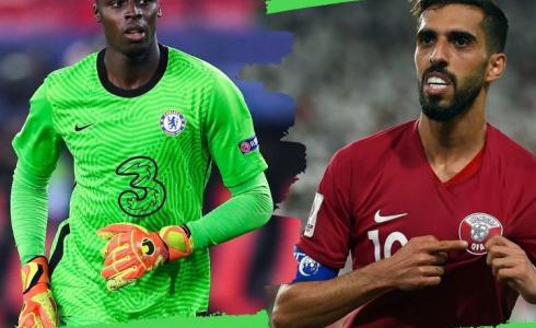 صورة تعبيرية غلاف لمباراة قطر والسنغال ويظهران اللاعبان ميندي وحسن الهيدوس