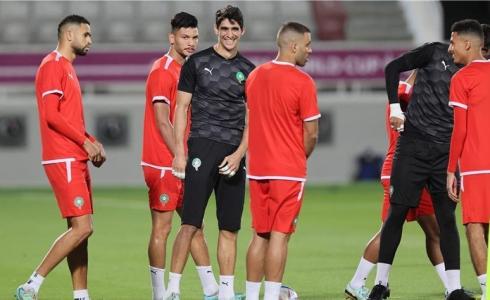 تدريبات لاعبي منتخب المغرب قبل مباراة البرتغال في كأس العالم 2022