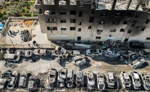 آثار الحرائق في بلدة حوارة عقب هجوم للمستوطنيين