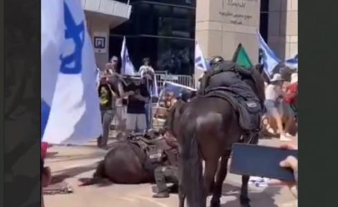 سقوط شرطي إسرائيلي من على حصانه خلال قمع الاحتجاجات في تل أبيب