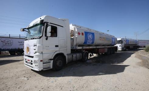 دخول 7 شاحنات إضافية من الوقود وغاز الطهي الى غزة