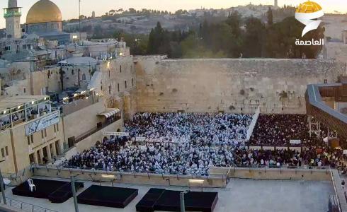 أعداد كبيرة من المستوطنين تقتحم حائط البراق غرب المسجد الأقصى في اليوم السابع من "عيد العرش" العبري.