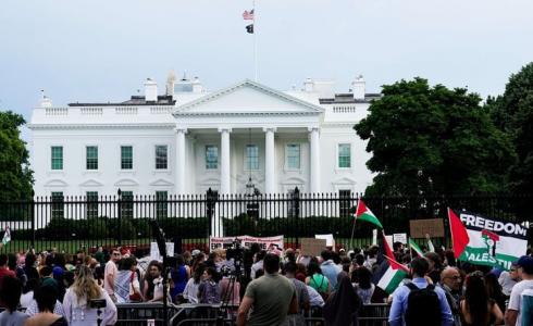 متظاهرون يرفعون أعلام فلسطين أمام البيت الأبيض - أرشيف