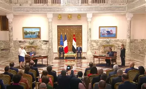 السيسي وماكرون خلال اللقاء