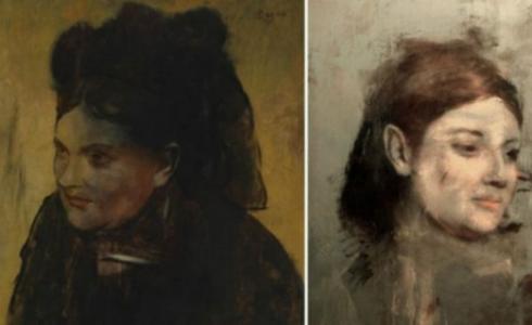 لوحة "صورة لامرأة" للرسام ديغا (يسار) غطت العمل الفني الآخر (يمين).