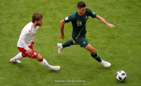  تعادل منتخبي الدانمارك واستراليا في مونديال روسيا 2018 