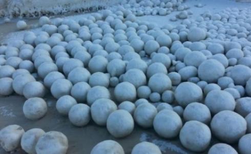 كرات ثلجية طبيعية بأحجام متفاوتة غطت أجزاء من خليج أوب في سيبيريا