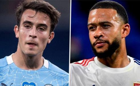مهاجم أولمبيك ليون ممفيس ديباي و  إريك جارسيا مدافع مانشستر سيتي