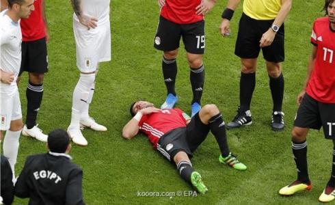  طارق حامد لاعب منتخب مصر خلال مباراة اوروجواي في مونديال روسيا 2018