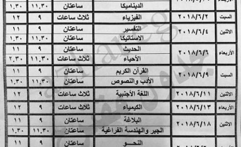 جدول امتحانات الثانوية العامة 2019 - توضيحية