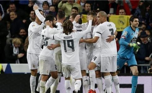 فرحة لاعبي ريال مدريد باحد الاهداف