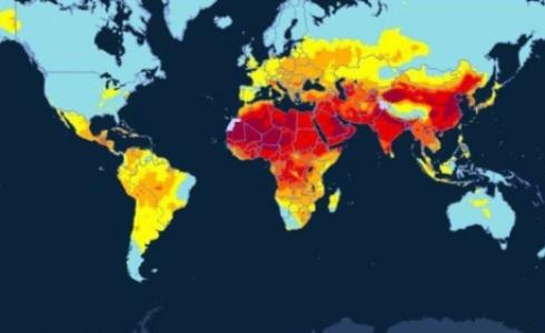 خارطة نشرتها منظمة الصحة العالمية تبين انتشار ظاهرة الهواء الملوث واماكن تركزها