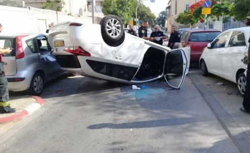 إصابة في انقلاب سيارة على شارع غزة في مدينة يافا 