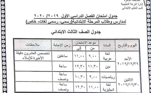 جدول امتحانات نصف العام 2019 محافظة القاهرة