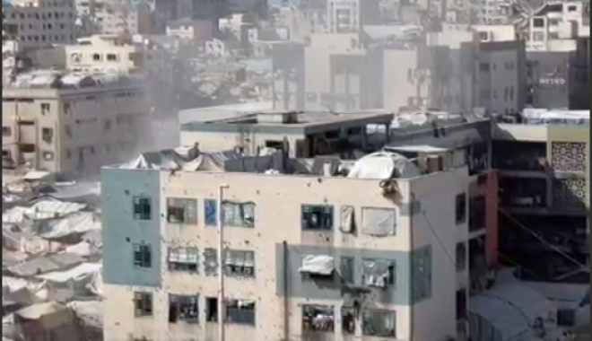 من مكان الاستهداف بحي الرمال غرب مدينة غزة