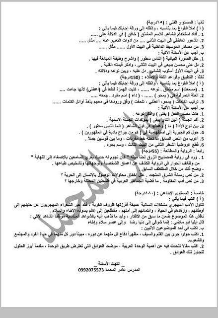 نماذج في اللغة العربية حسب النموذج الوزاري للصف الثالث الثانوي الادبي والعلمي (4).jpg