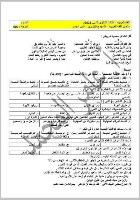 نماذج في اللغة العربية حسب النموذج الوزاري للصف الثالث الثانوي الادبي والعلمي (7).jpg